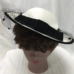 Ivory Fascinator with Black Veil, Bow, & Rim